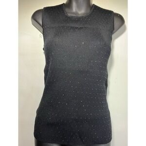 Petite Sz.1-Casual Corner- Silk Blend Black Tank/ Vest Top, Rainbow AB Bead Mom